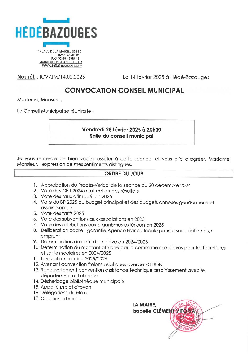 Conseil Municipal du vendredi 28 février 2025