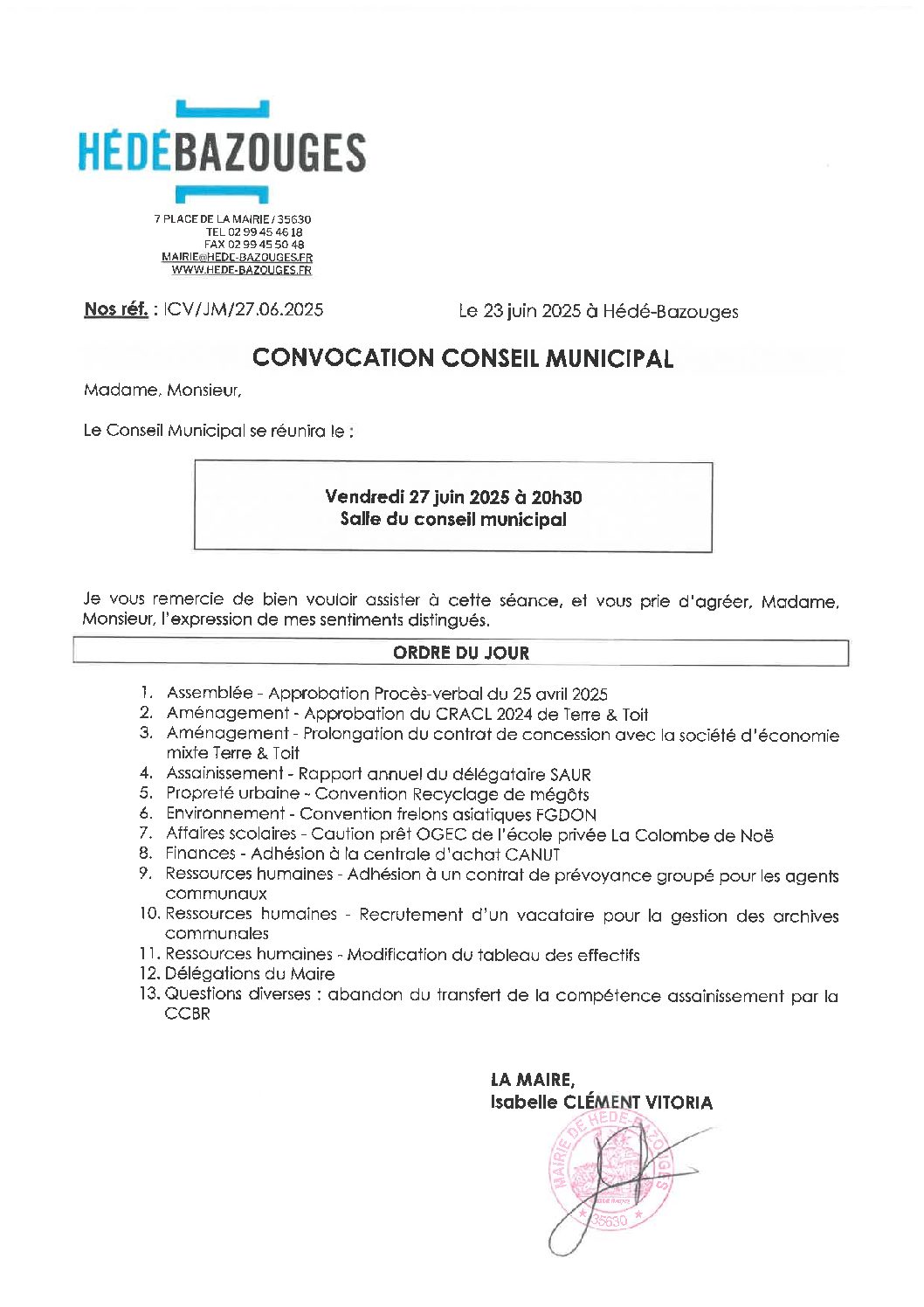 Conseil municipal du 27 juin 2025